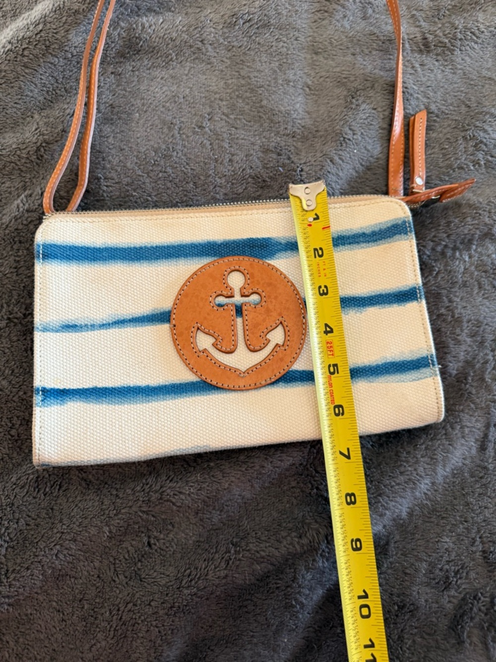 Brighton Canvas Stripe Crossbody with Anchor Patch - Blue & Tan - Picture 15 of 15